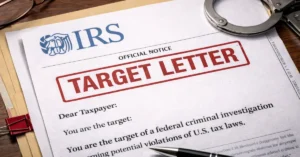 IRS target letter on wooden desk