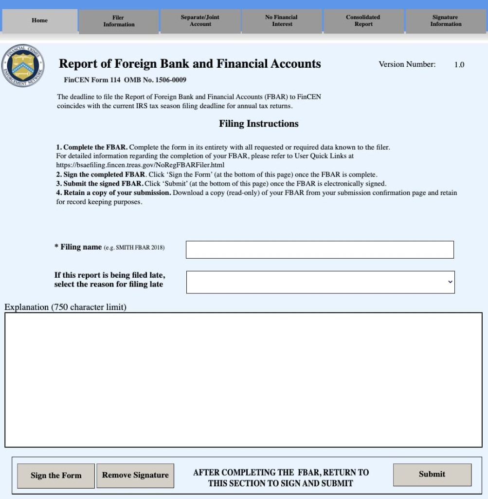 how to complete FBAR filing online